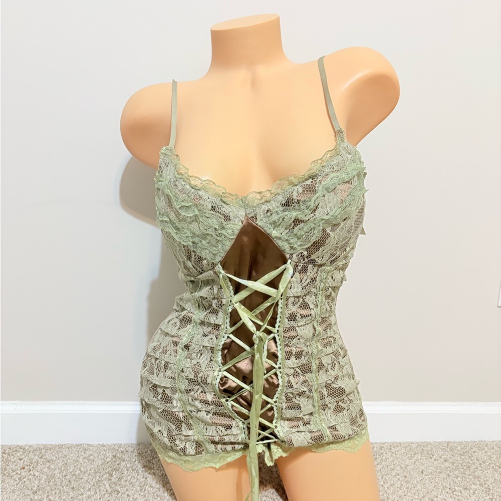 Lace-Up Green Lingerie Chemise